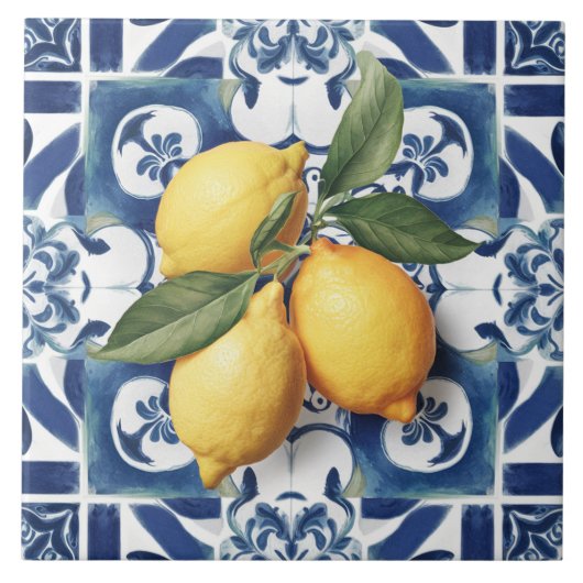 セラミッイタリアンクタイルレモンブルーホワイト タイル (正面)