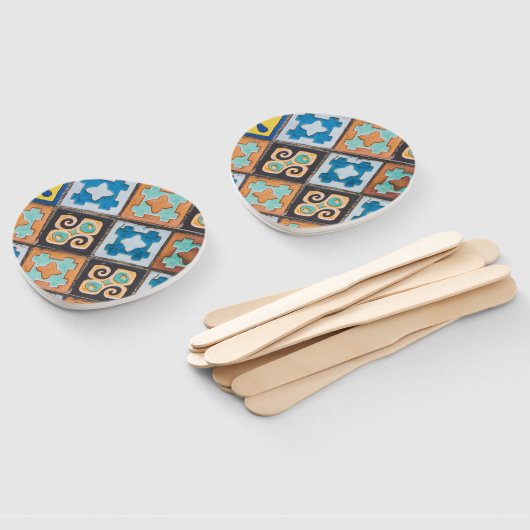 セラミッカラフルクタイル模様デザイン ハンドファン (組立なし)