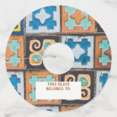 セラミッカラフルクタイル模様デザイン ワイングラスタグ (正面)