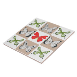 セラミックのタイルに蝶(C) タイル