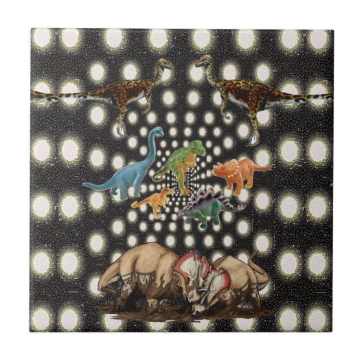 セラミックのタイル白と黒の円形恐竜 タイル (正面)