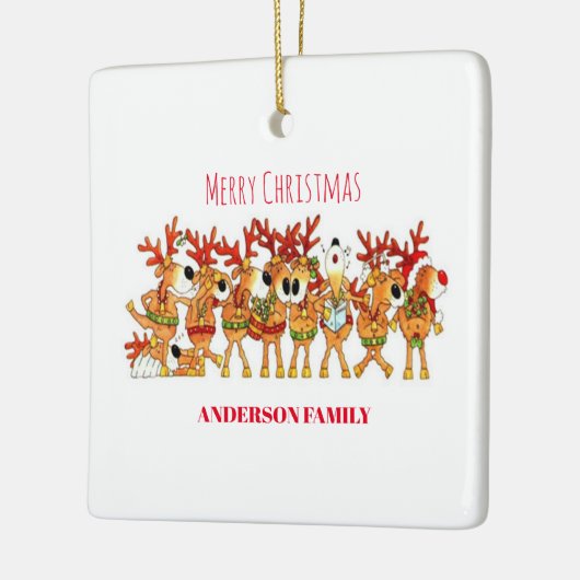 セラミックを歌っているかわいいクリスマスのトナカイ セラミックオーナメント (左)