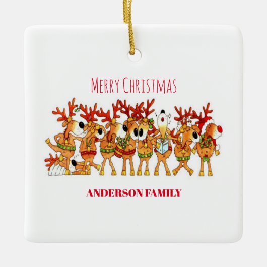 セラミックを歌っているかわいいクリスマスのトナカイ セラミックオーナメント (正面)