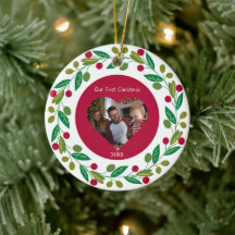 セラミックオーナメント – 当社の初めてのクリスマス – 写真/日付