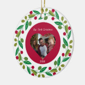 セラミックオーナメント – 当社の初めてのクリスマス – 写真/日付 (左)
