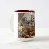 セラミックカラーコーヒーマグ、ヴィンテージサファリスタイル ツートーンマグカップ (正面左)