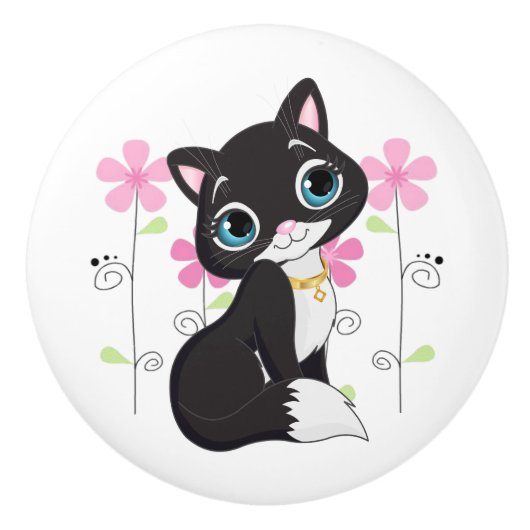 セラミックキャビネットつまみ子猫 セラミックノブ (正面)