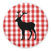 セラミックキャビネットつまみ赤の格子模様とエルク セラミックノブ (正面)