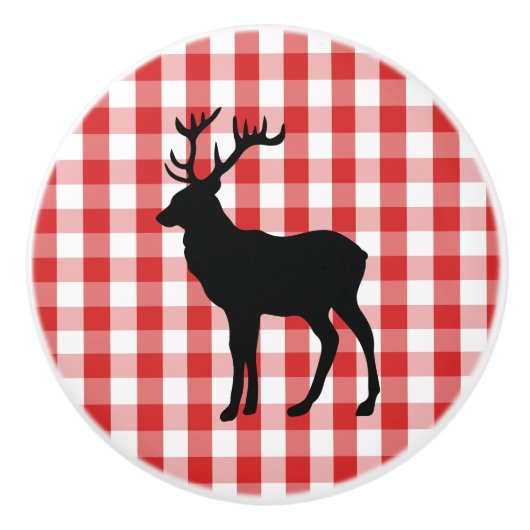 セラミックキャビネットつまみ赤の格子模様とエルク セラミックノブ (正面)