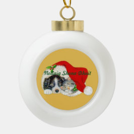セラミッククリスマスオーナメント子犬と子猫 セラミックボールオーナメント
