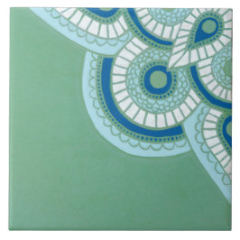 セラミックグリーンと青の幾何学的タイル タイル