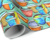 セラミックコーヒーカップ水彩パターン ラッピングペーパー (ロールコーナー)