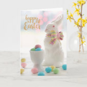 セラミックスイースターバニーと卵イースター カード (黄色い花)