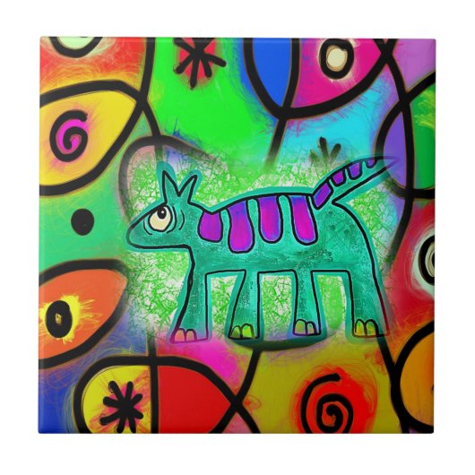 セラミックタイルお洒落ドッグカラフルパターン タイル (正面)