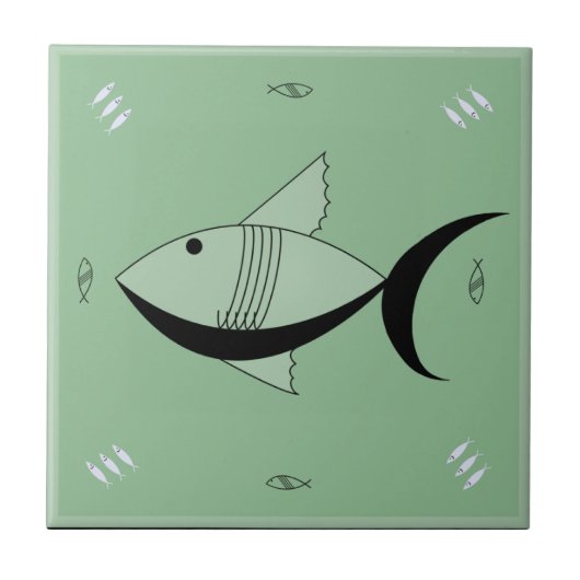 セラミックタイルのすばらしい50年代の魚のレトロのヴィンテージ タイル (正面)