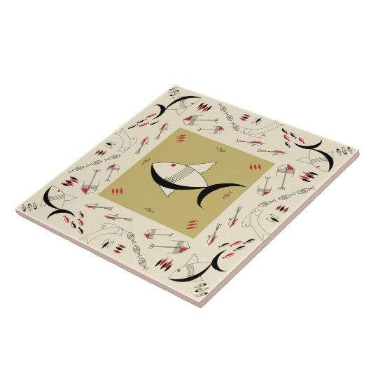 セラミックタイルのすばらしい50年代の魚のレトロのヴィンテージ タイル (側面)