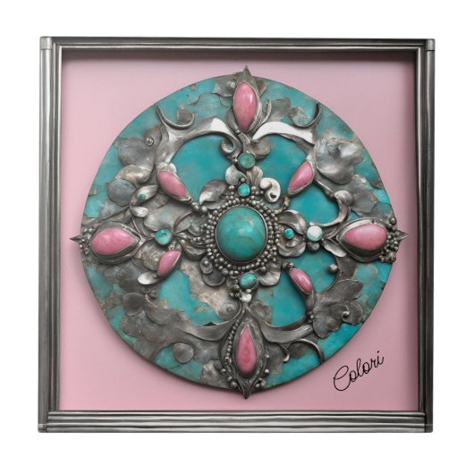 セラミックタイルの緑青とピンク タイル (正面)