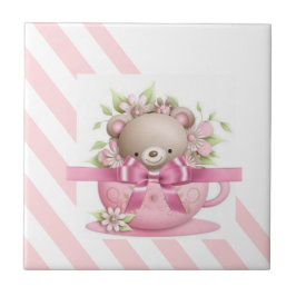 セラミックタイルストライプピンク&ホワイトストライプガール タイル