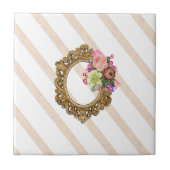 セラミックタイルストライプベージュ&ホワイトストライプヴィンテージ タイル (正面)