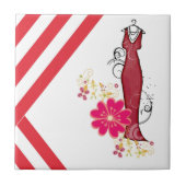 セラミックタイルストライプヴィンテージ赤と白 タイル (正面)