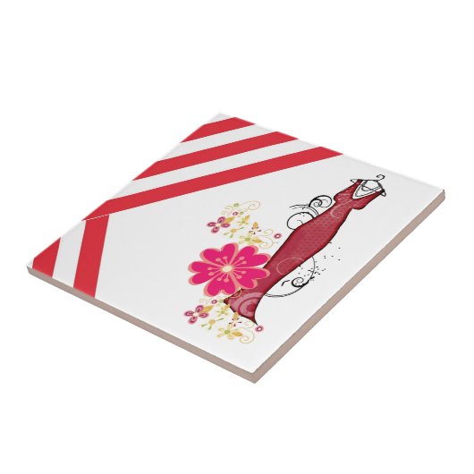 セラミックタイルストライプヴィンテージ赤と白 タイル (側面)