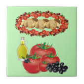 セラミックタイルトマト、オリーブ油、オリーブ、パン タイル (正面)
