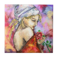 セラミックタイルバラ付き女性