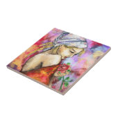 セラミックタイルバラ付き女性 タイル (側面)