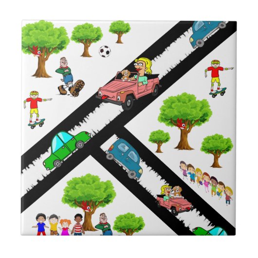 セラミックタイルパークキッズツリーズドッグカー タイル (正面)