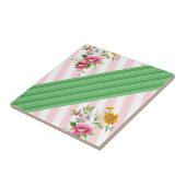 セラミックタイルピンクストライプフローラ タイル (側面)