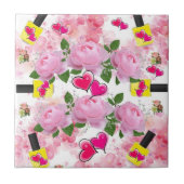 セラミックタイルピンクハートイエロー爪、 ネイルポーランド タイル (正面)