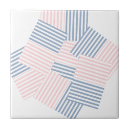 セラミックタイルピンク&ブルーストライプ タイル