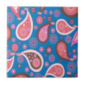 セラミックタイルブルーピンクペイズリーピンクピッグ タイル (正面)