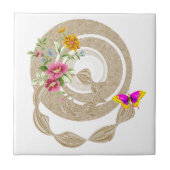 セラミックタイルベージュバタフライフローラ タイル (正面)