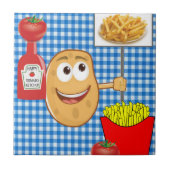 セラミックタイルポテトフランスの、フライドポテト、トマト、ケチャップ タイル (正面)