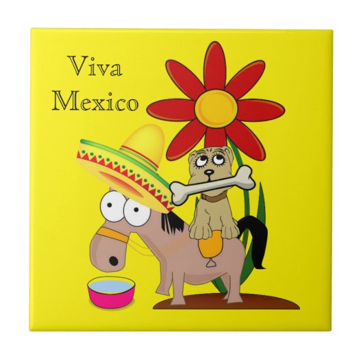 セラミックタイルメキシカンドンキードッグフローラビバメキシコ タイル (正面)