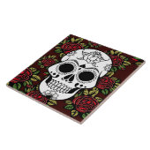 セラミックタイルレトロアートレッドローズシュガースカル タイル (側面)