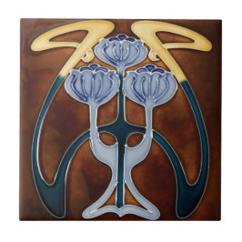 セラミックタイル牡丹ライトブルー花 タイル