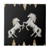 セラミックタイル白い馬黒金ゴールド タイル (正面)