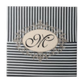 セラミックタイル白および黒ストライプ タイル (正面)