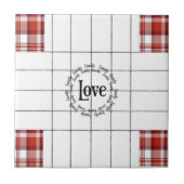 セラミックタイル白と赤の格子柄ラブファミリー タイル (正面)
