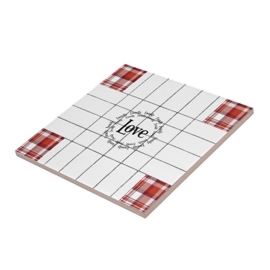 セラミックタイル白と赤の格子柄ラブファミリー タイル (側面)