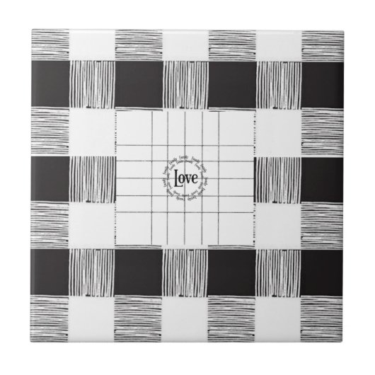 セラミックタイル白と黒の格子柄の愛 タイル (正面)