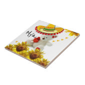 セラミックタイル白ひまわりテディベア タイル (側面)