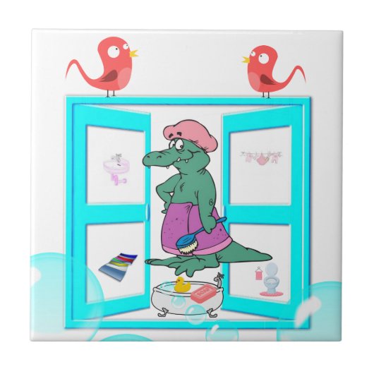 セラミックタイル白アリゲーターバブルバスバード タイル (正面)