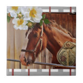 セラミックタイル白フローラ馬 タイル (正面)