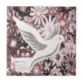 セラミックタイル白色フローラ鳩 タイル (正面)