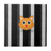 セラミックタイル白黒猫ストライプ猫 タイル (正面)