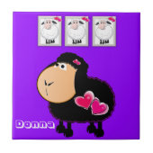 セラミックタイル羊、ピンクハート、紫 タイル (正面)