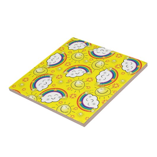 セラミックタイル虹、太陽、雲、黄色 タイル (側面)